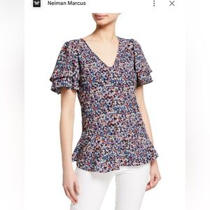 Michael Kors Dainty Bloom Tiered-Sleeve Top size S